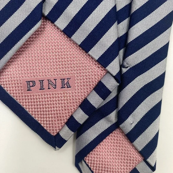 Thomas Pink Navy and White Diagonal Striped Tie - Picture 2 of 5